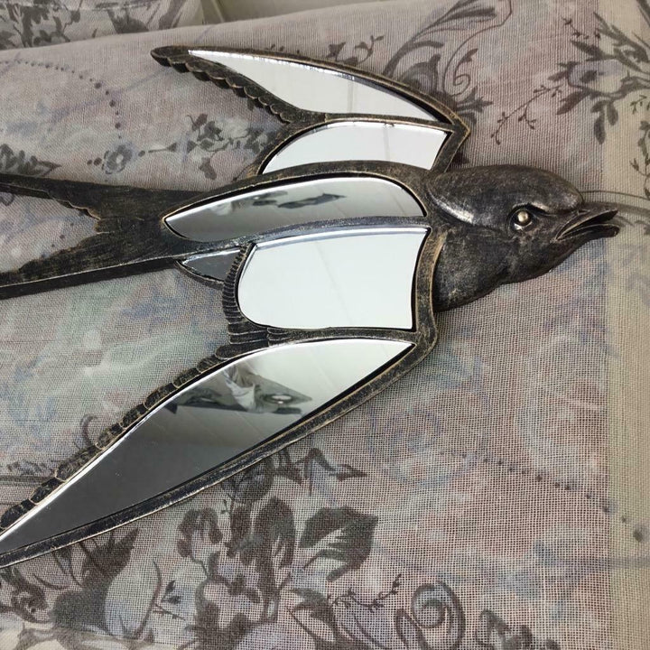 Antique Brass & Mirror Swallow Wall Decoration