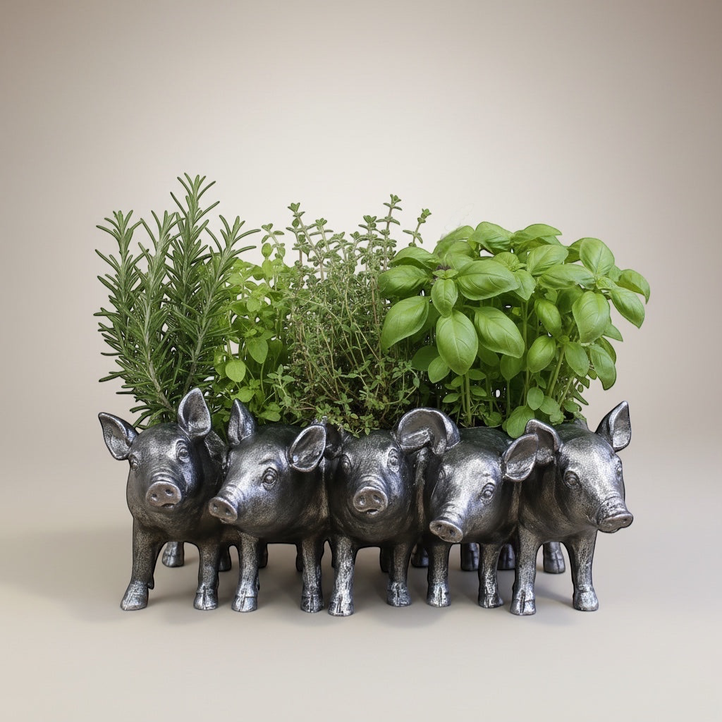 Silver Pigs Planter - Indoor Pot for Herbs Succulents and Plants