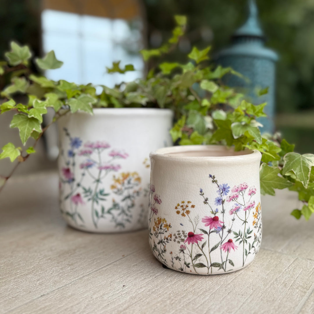 Set of 2 Wild Flowers Ceramic Planters