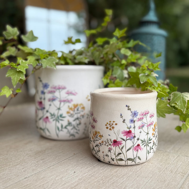 Set of 2 Wild Flowers Ceramic Planters