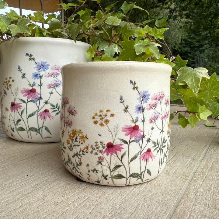 Set of 2 Wild Flowers Ceramic Planters