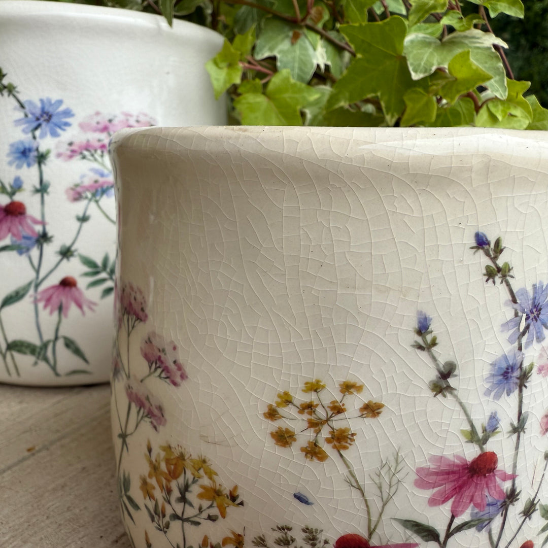 Set of 2 Wild Flowers Ceramic Planters