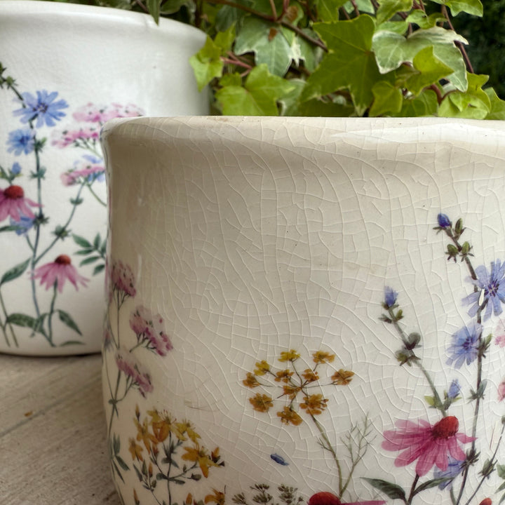 Set of 2 Wild Flowers Ceramic Planters