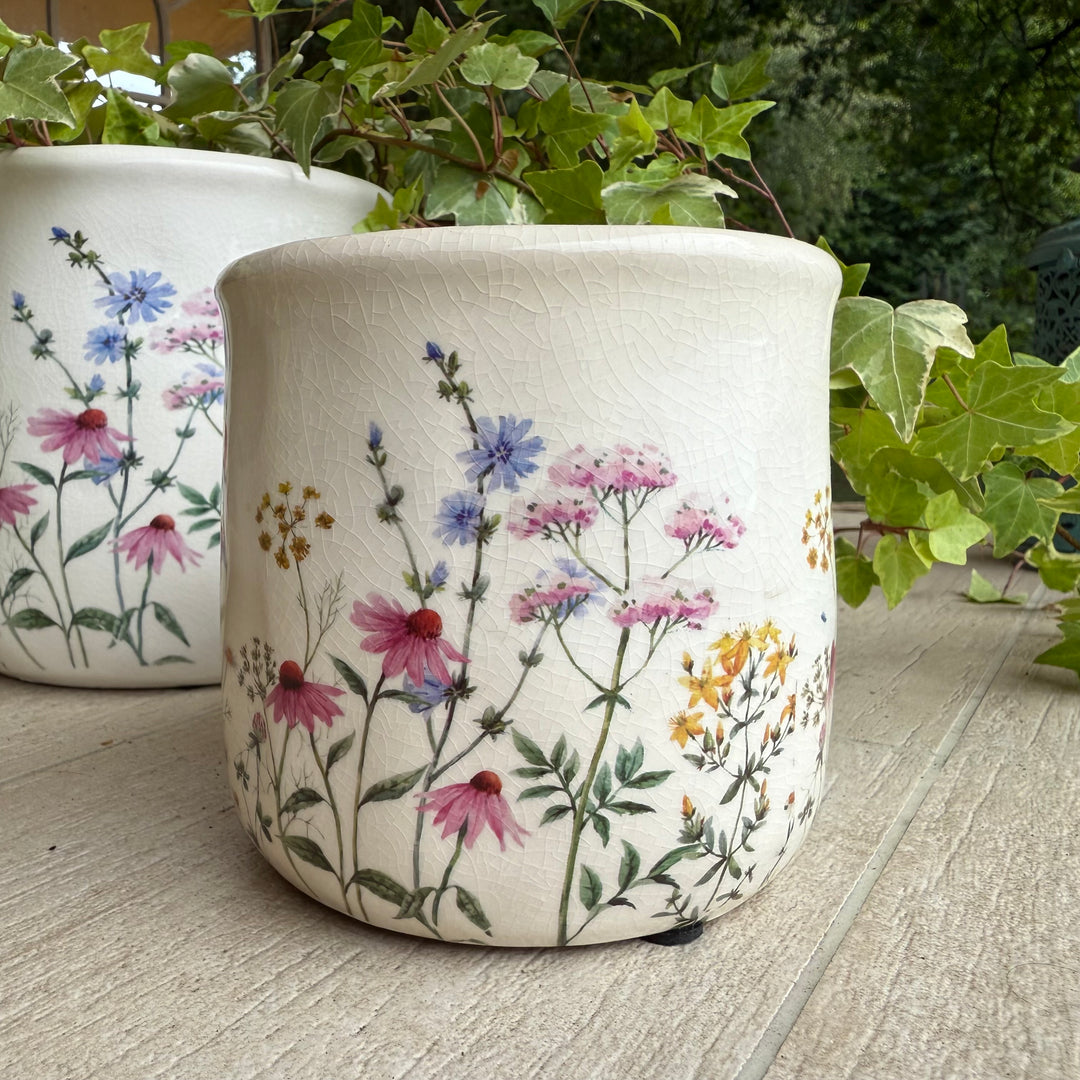 Set of 2 Wild Flowers Ceramic Planters
