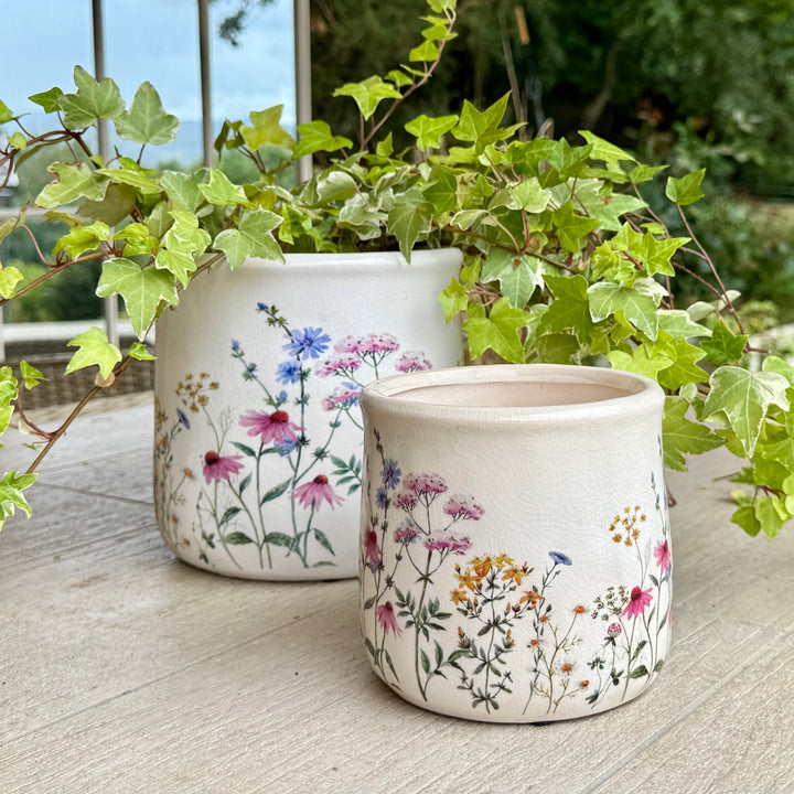 Set of 2 Wild Flowers Ceramic Planters