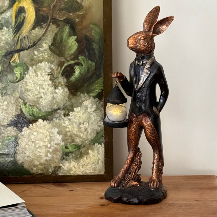 Hare Figurine with Light-Up Lantern