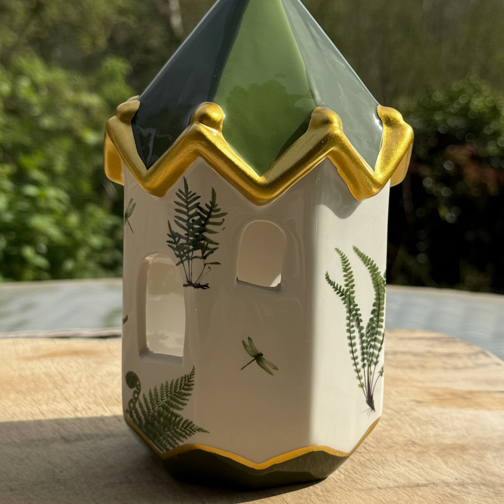 Fern and Dragonfly Ceramic Lantern