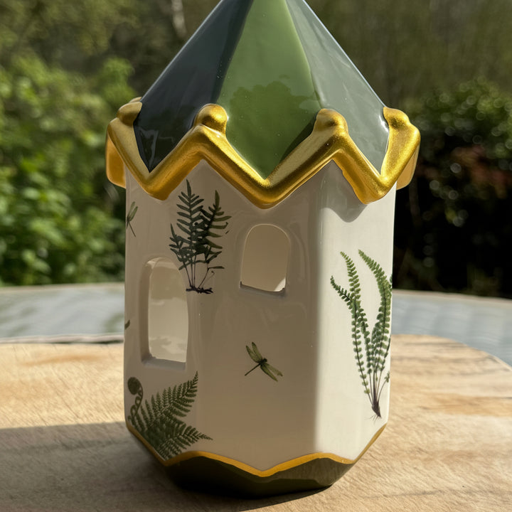 Fern and Dragonfly Ceramic Lantern