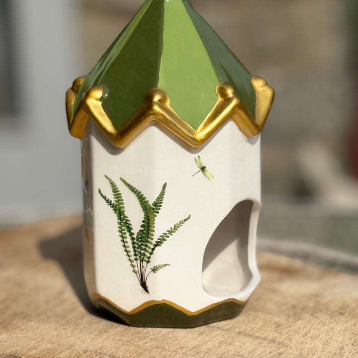 Fern and Dragonfly Ceramic Lantern