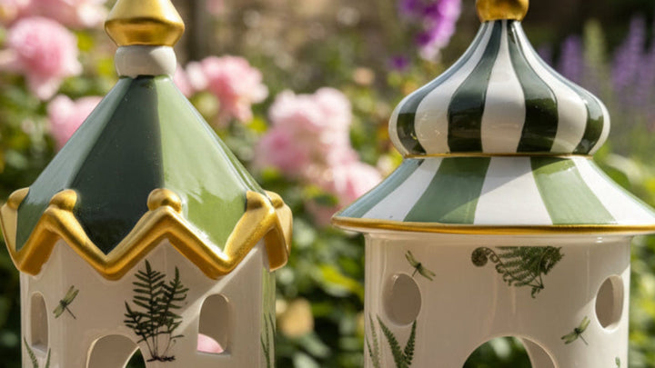 Fern and Dragonfly Ceramic Lantern