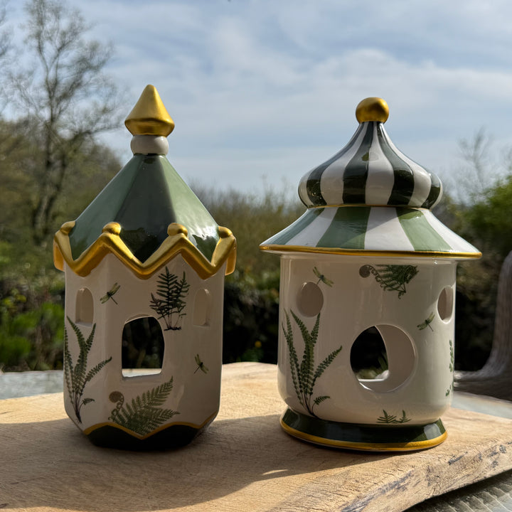 Fern and Dragonfly Ceramic Lantern