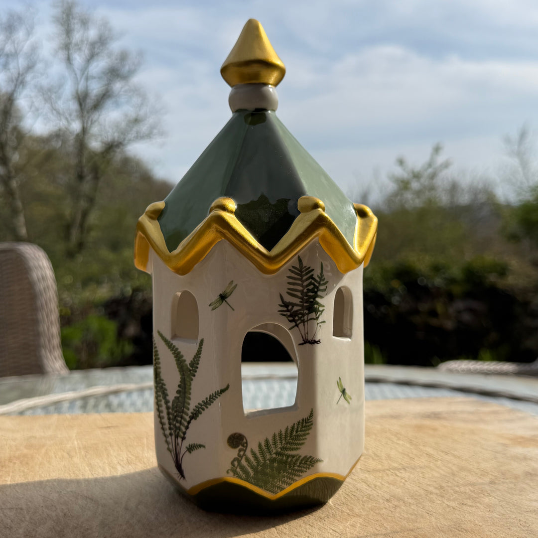 Fern and Dragonfly Ceramic Lantern