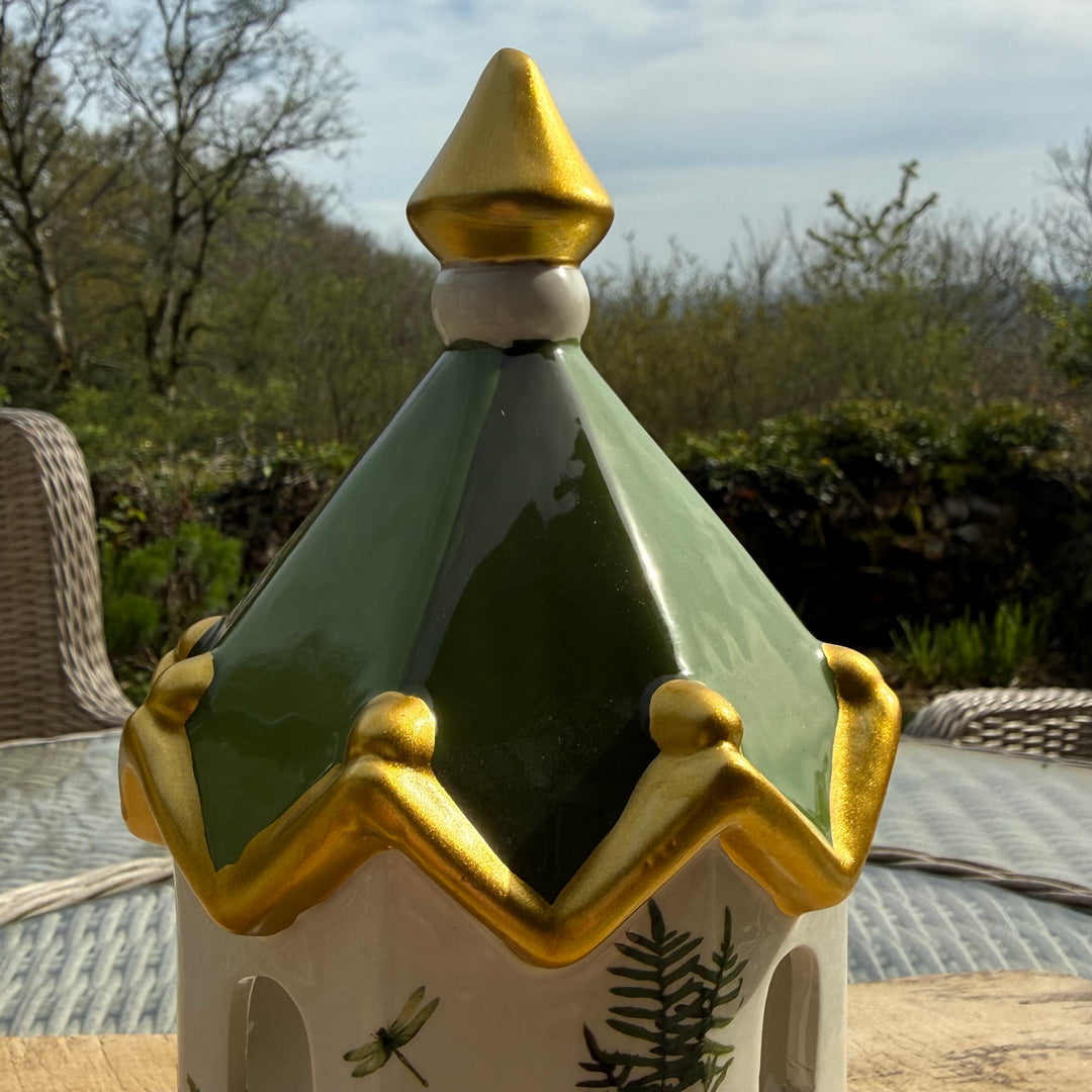 Fern and Dragonfly Ceramic Lantern