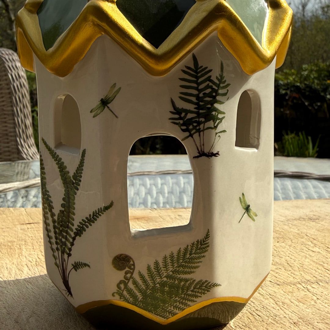 Fern and Dragonfly Ceramic Lantern