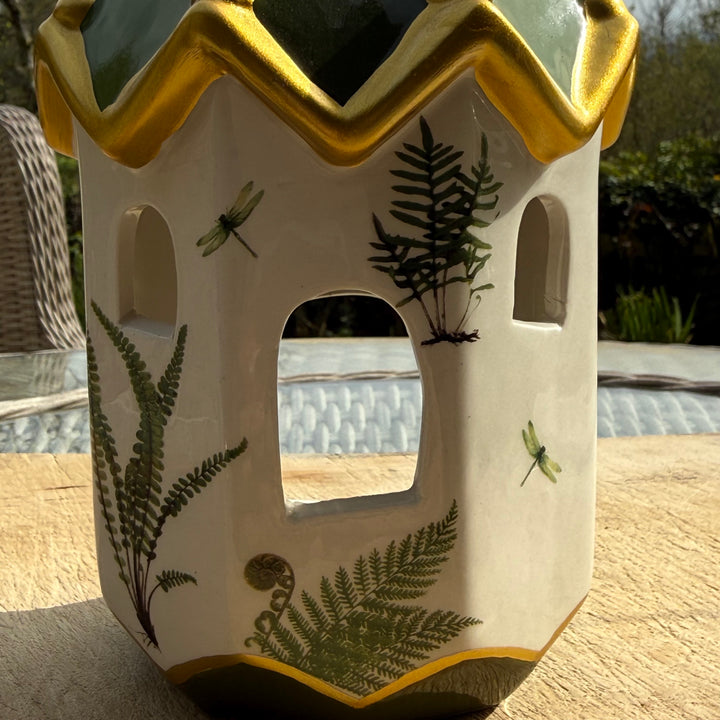 Fern and Dragonfly Ceramic Lantern