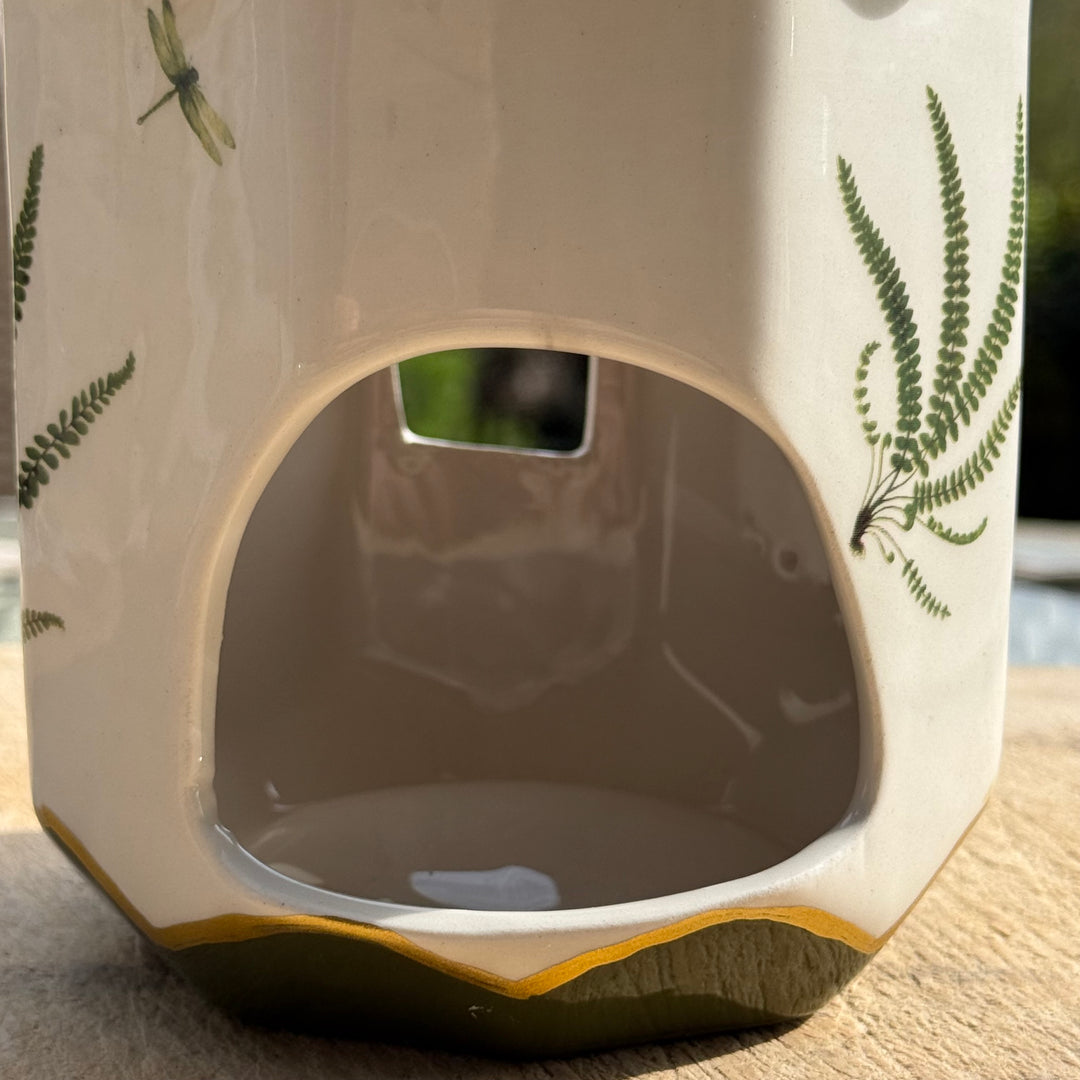 Fern and Dragonfly Ceramic Lantern