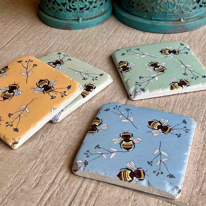 Pastel Bees Coasters - Set of 4 Chunky Tiles