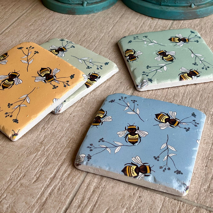 Pastel Bees Coasters - Set of 4 Chunky Tiles