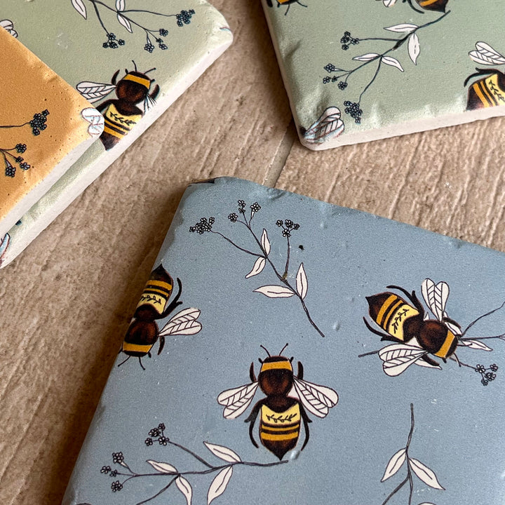 Pastel Bees Coasters - Set of 4 Chunky Tiles
