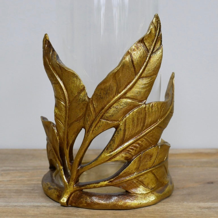 Gold Leaf Hurricane Candle Holder