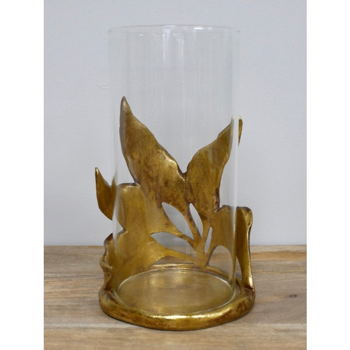 Gold Leaf Hurricane Candle Holder
