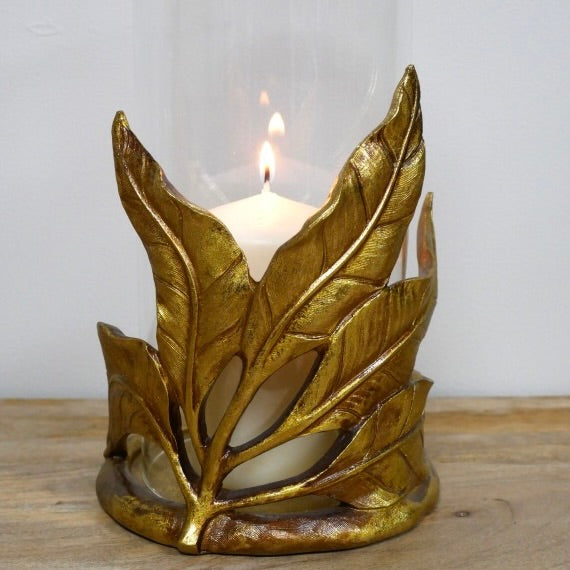 Gold Leaf Hurricane Candle Holder