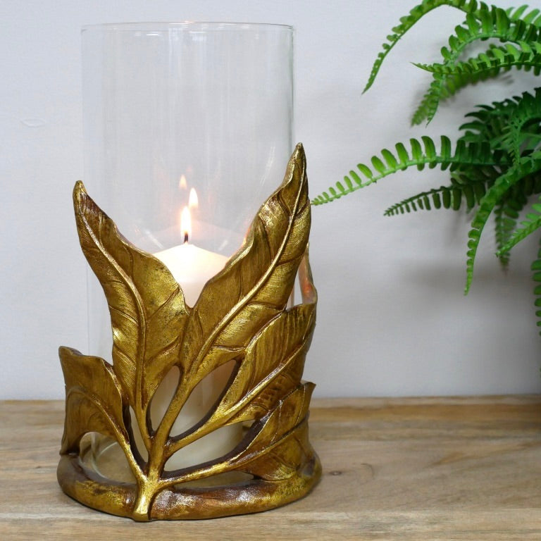 Gold Leaf Hurricane Candle Holder