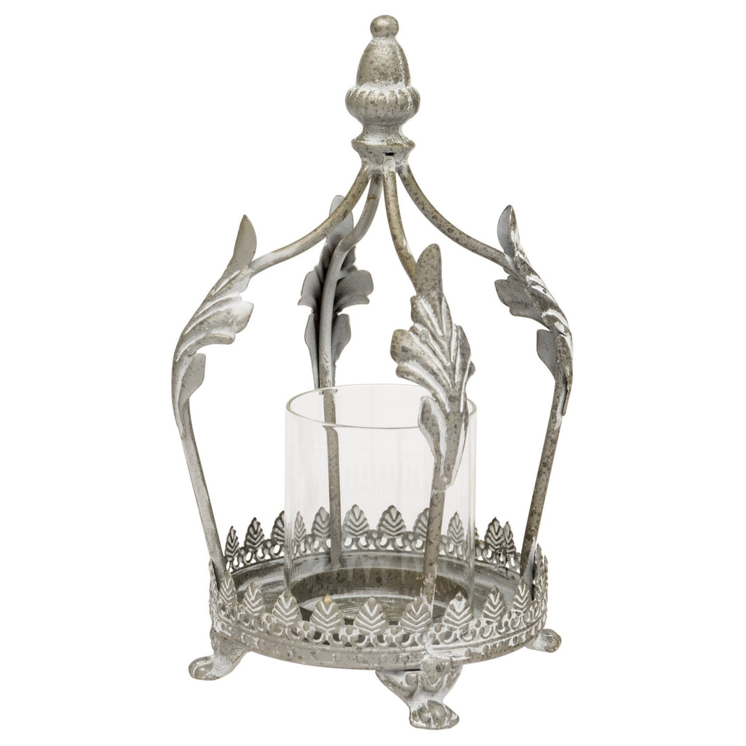 Ornate Feather Crown Candle Holder | Distressed Grey