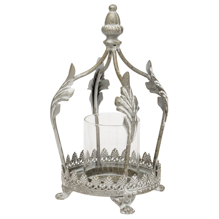 Ornate Feather Crown Candle Holder | Distressed Grey