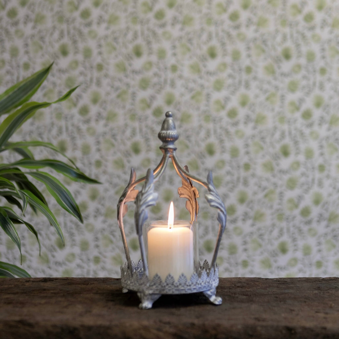Ornate Feather Crown Candle Holder | Distressed Grey