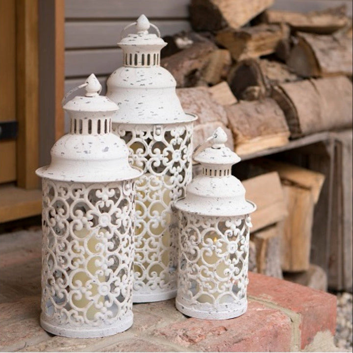 Nettuno Lanterns - Rustic White Metal Lanterns