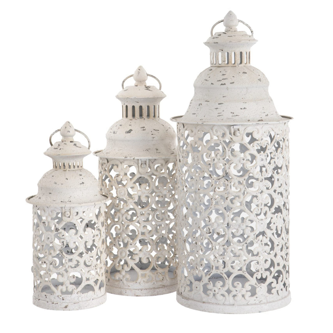 Nettuno Lanterns - Rustic White Metal Lanterns