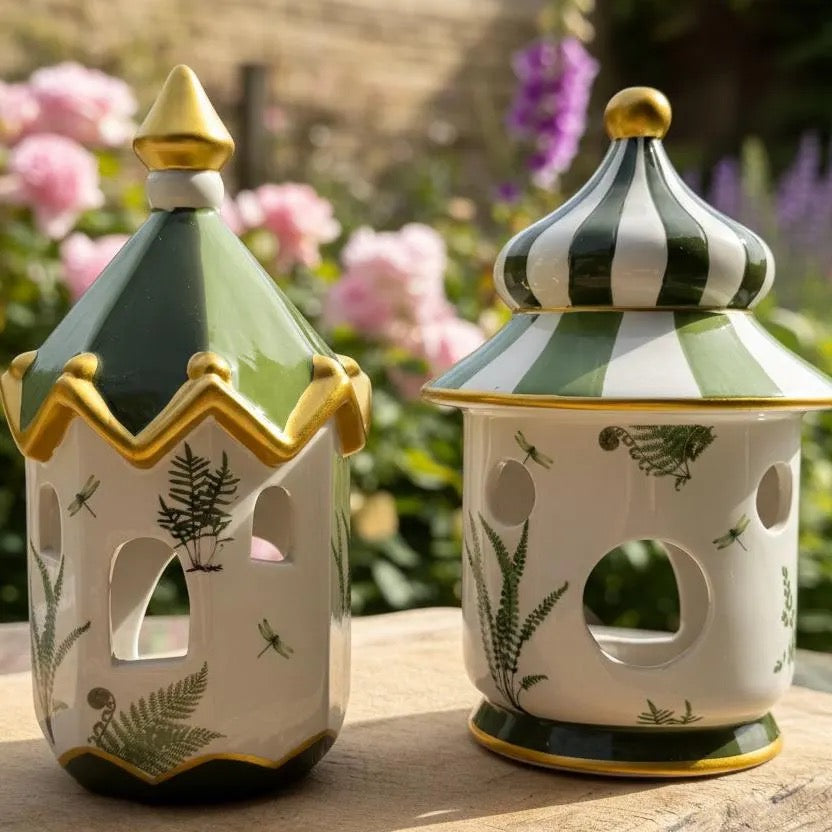 Fern and Dragonfly Ceramic Lantern