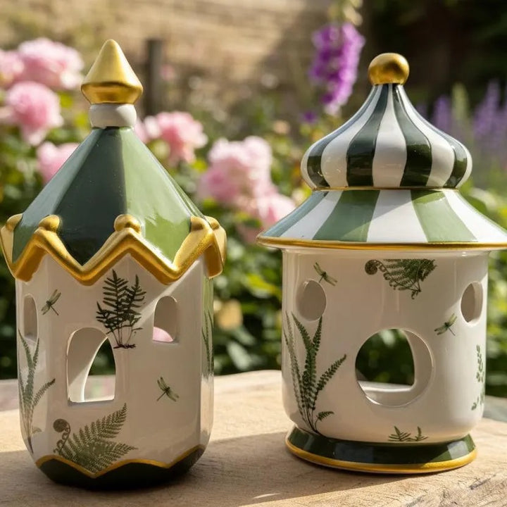 Fern and Dragonfly Ceramic Lantern