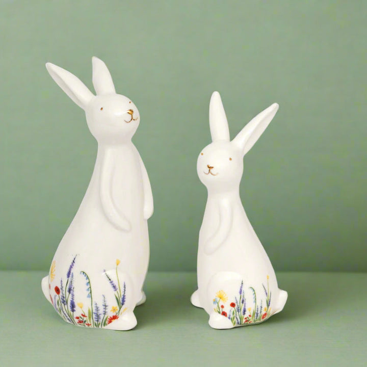 Wildflower Rabbits - Set of 2 Ceramic Bunnies