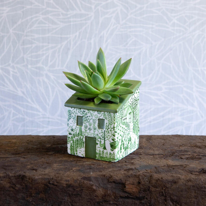 Green Ceramic House Planter