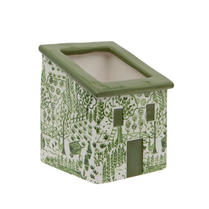 Green Ceramic House Planter