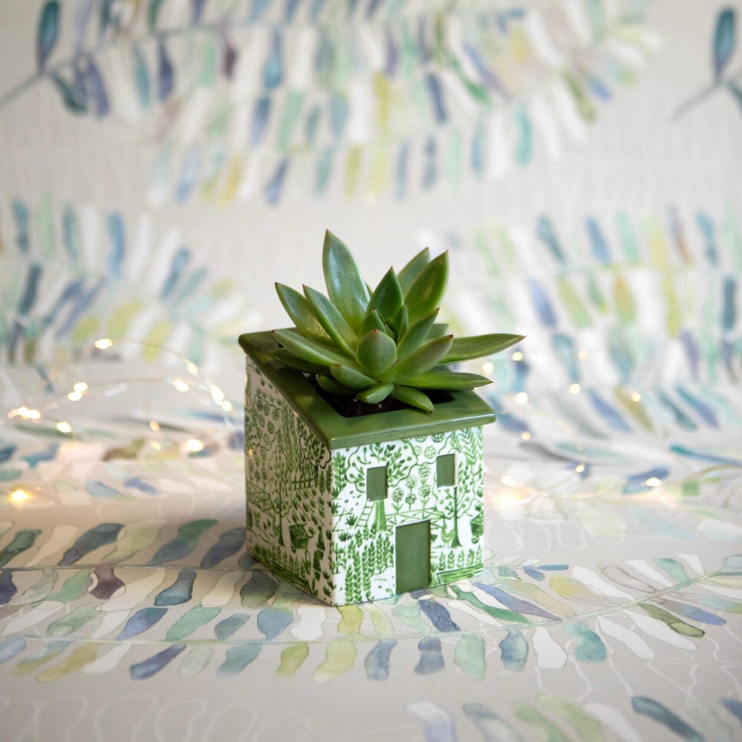 Green Ceramic House Planter