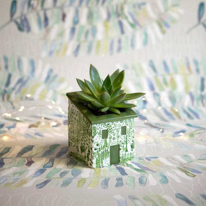 Green Ceramic House Planter