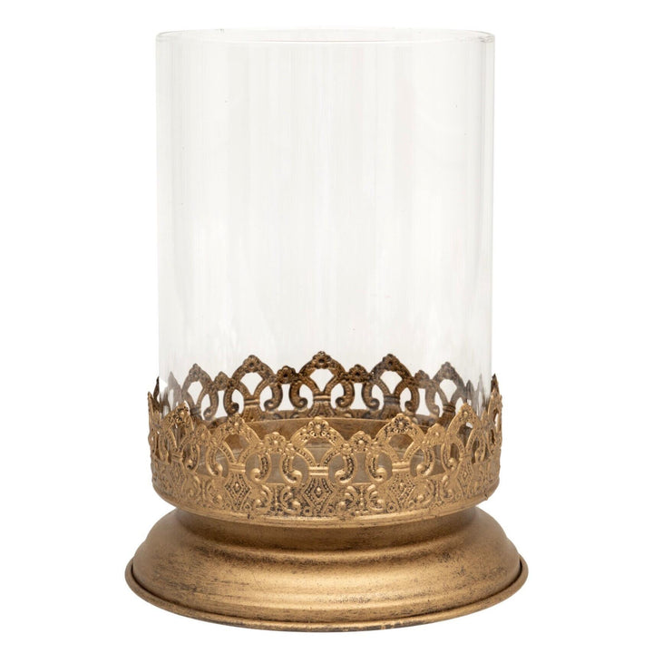 Filigrana Candle Holder, Antique Gold Hurricane Lantern