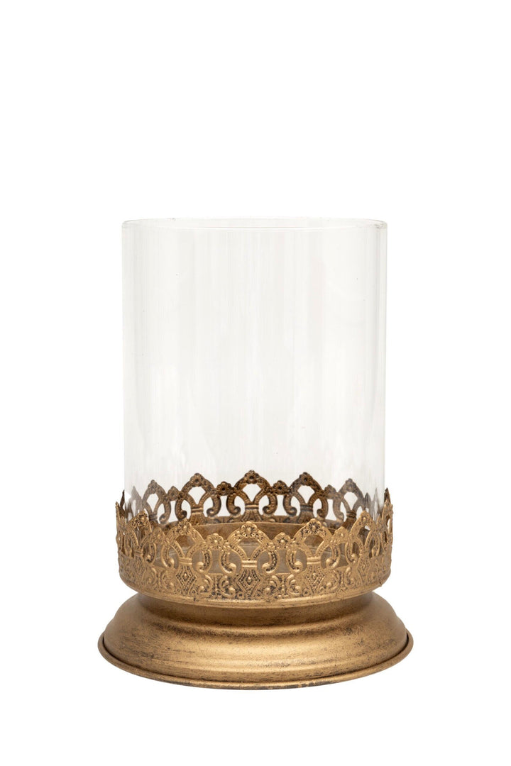 Filigrana Candle Holder, Antique Gold Hurricane Lantern