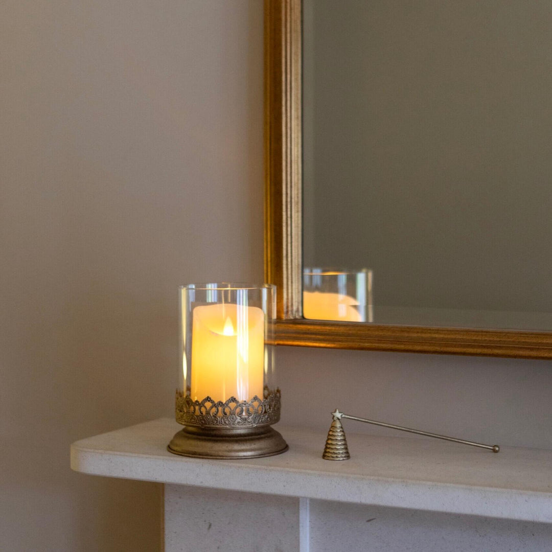 Filigrana Candle Holder, Antique Gold Hurricane Lantern