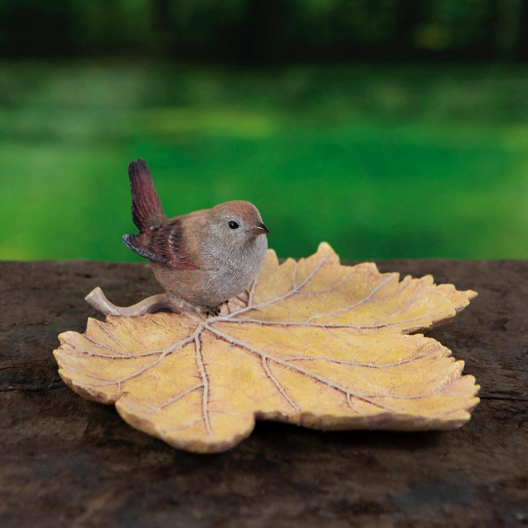 Little Wren on a Leaf Ornament / Trinket Dish