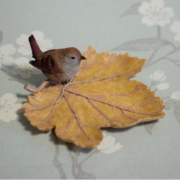 Little Wren on a Leaf Ornament / Trinket Dish