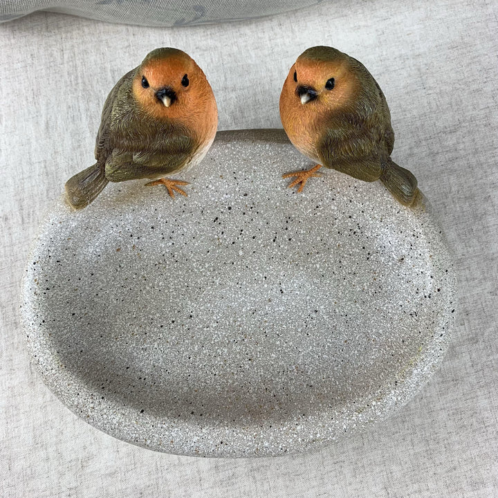 Robins on a Bowl Bird Bath/Feeder