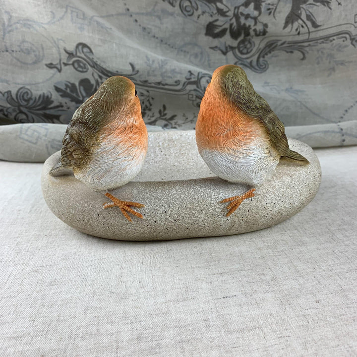 Robins on a Bowl Bird Bath/Feeder