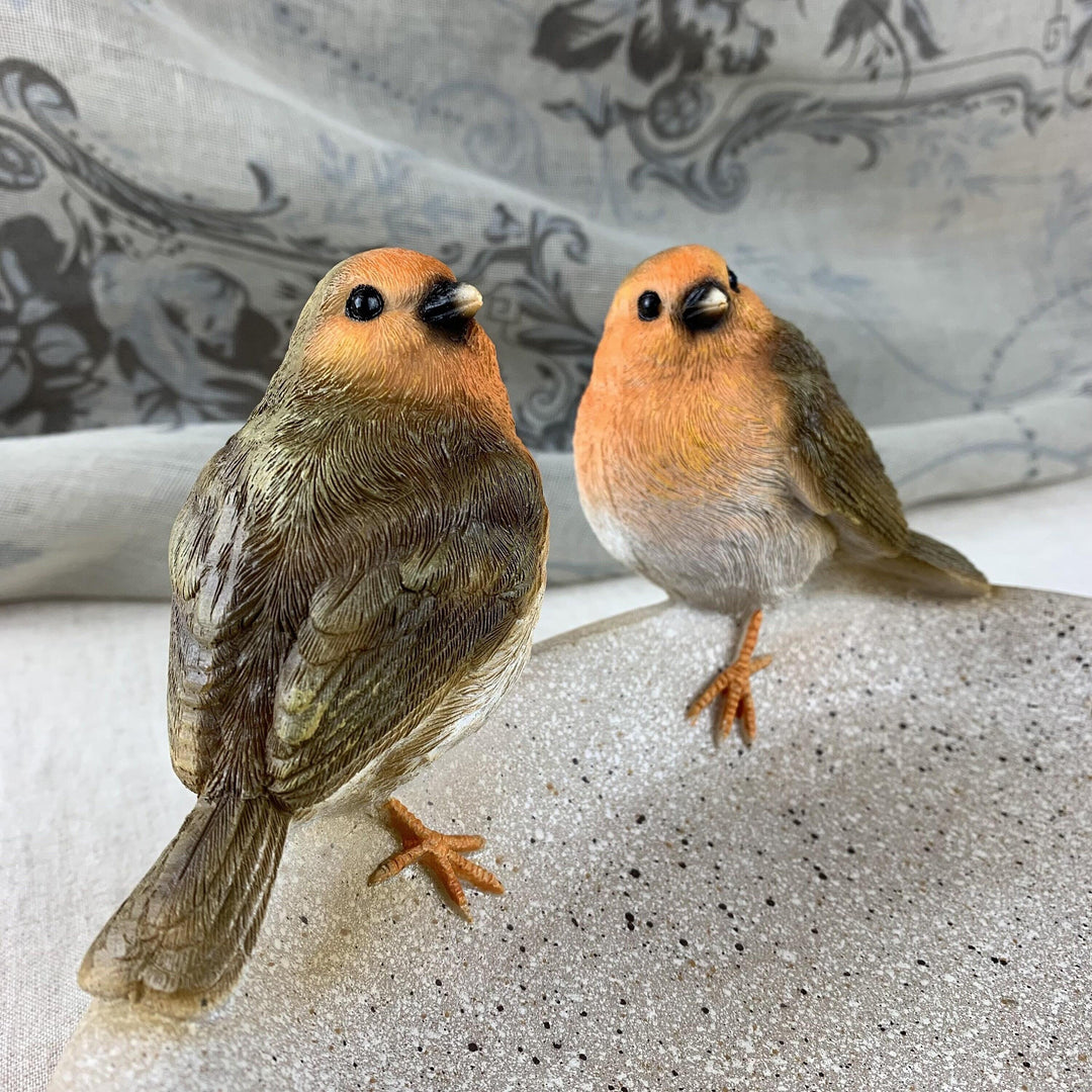 Robins on a Bowl Bird Bath/Feeder