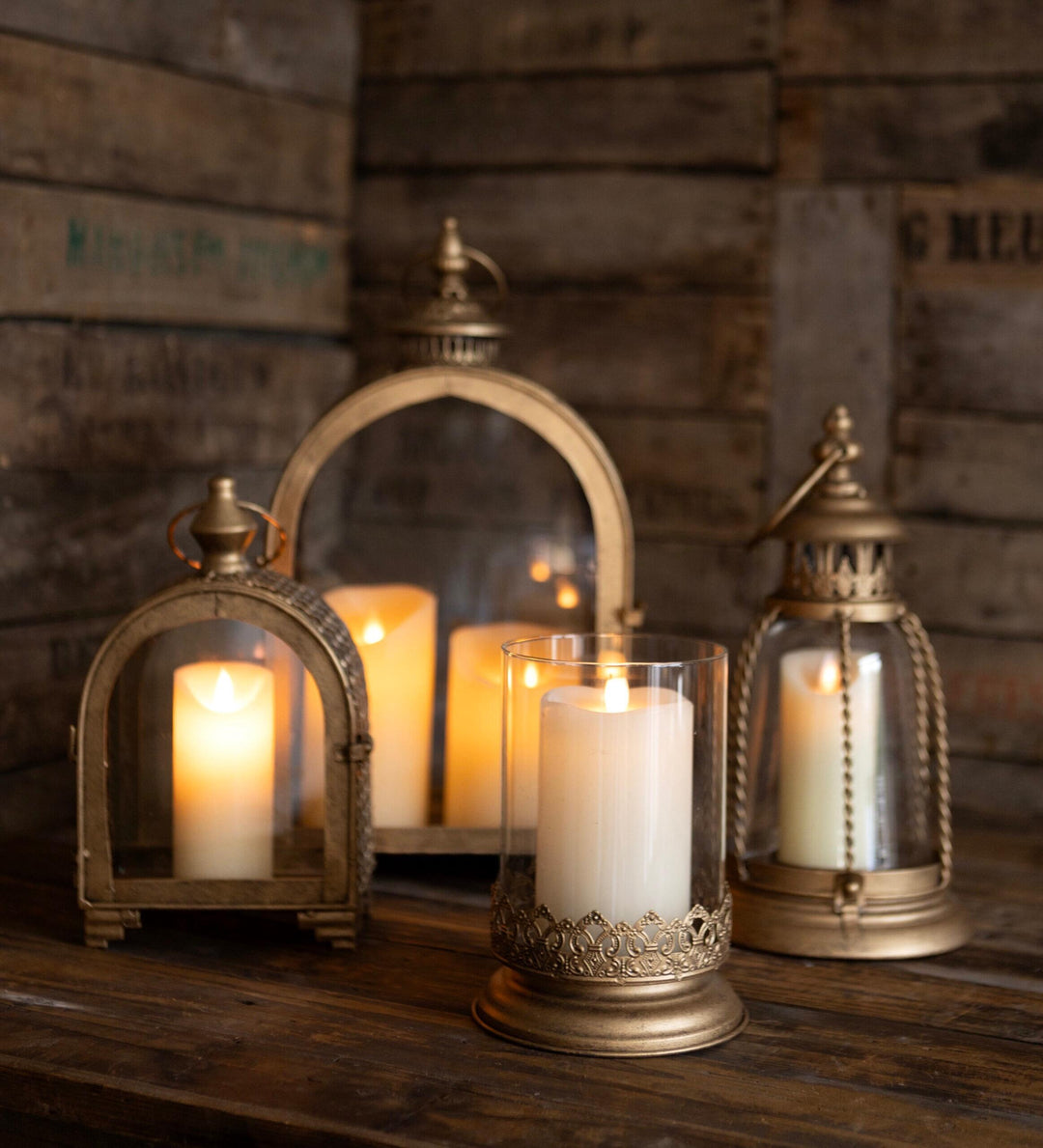 Arcus Antique Gold Lattice Lanterns