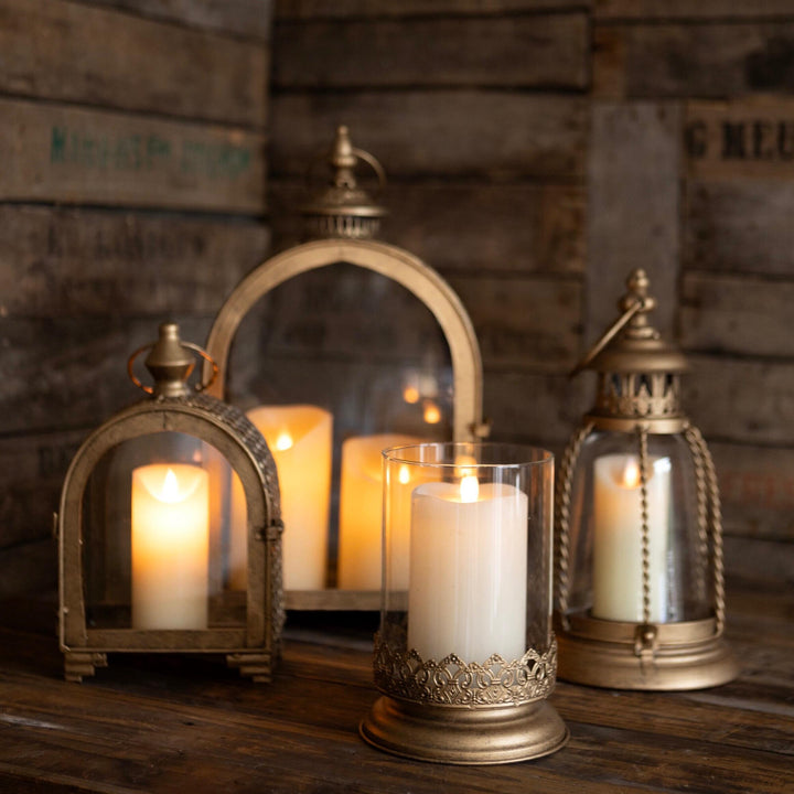 Filigrana Candle Holder, Antique Gold Hurricane Lantern