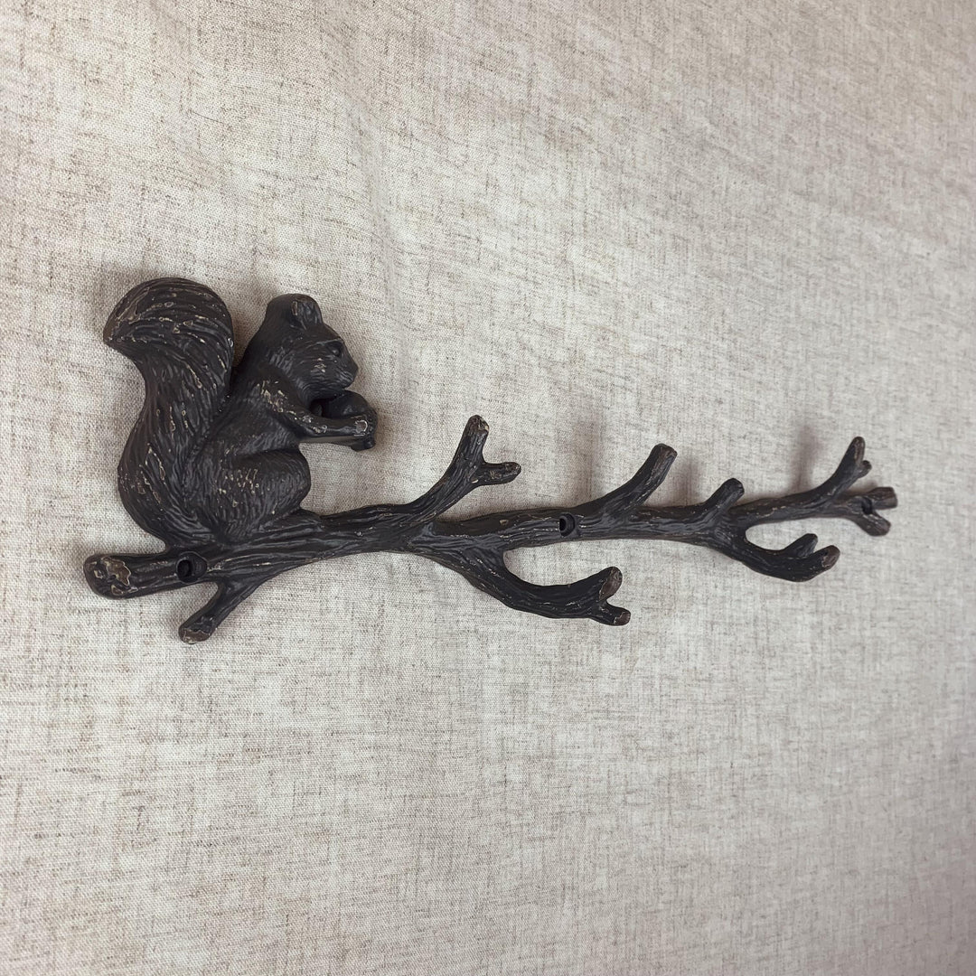 Squirrel and Acorn on Branch Metal Hooks